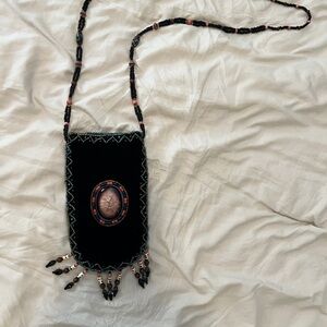 Beaded Black Velvet Amulet Beaded Crossbody Bag